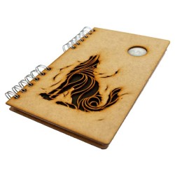 Carnet bois rechargeable KOMONI® – Modèle Loup à la lune