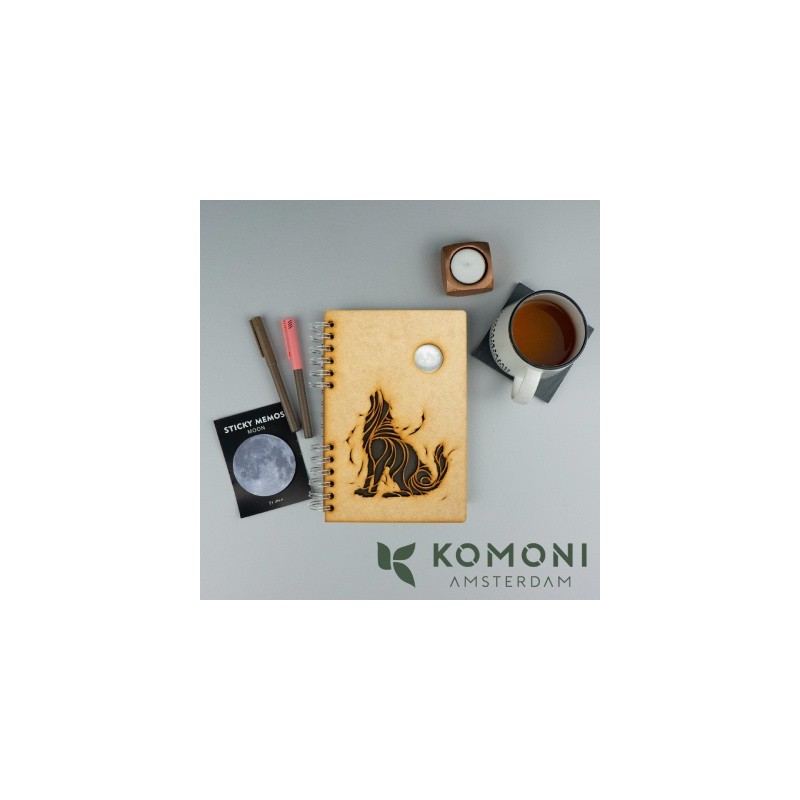 carnet bois komoni loup à lune