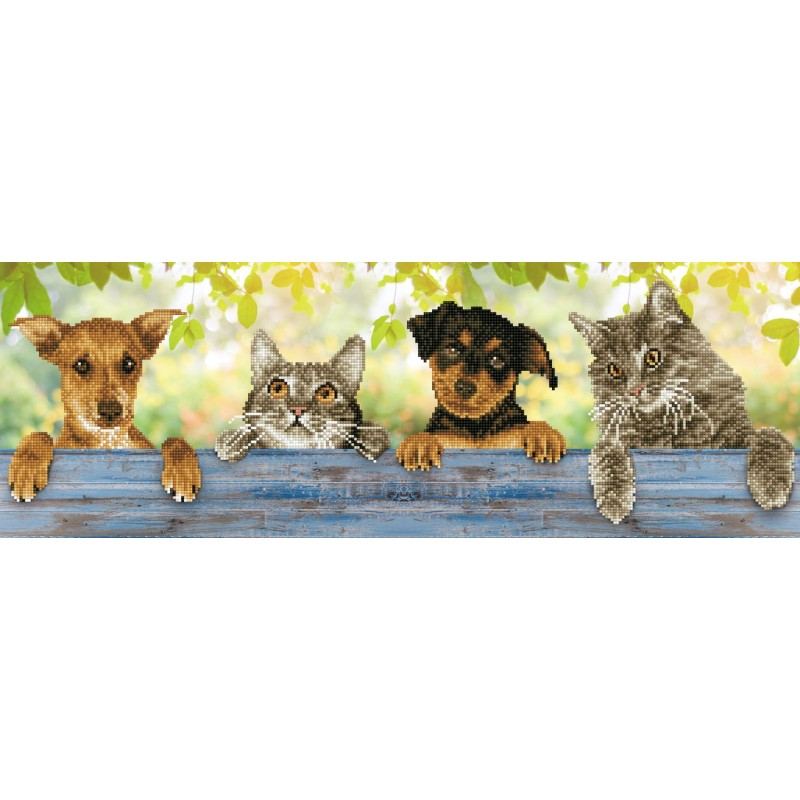 Kit DIAMOND DOTZ® Chats et chiens sur tronc d'arbre