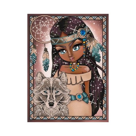 Kit DIAMOND DOTZ® Collection exclusive "Les Darlings" - La jeune Indienne et son Loup