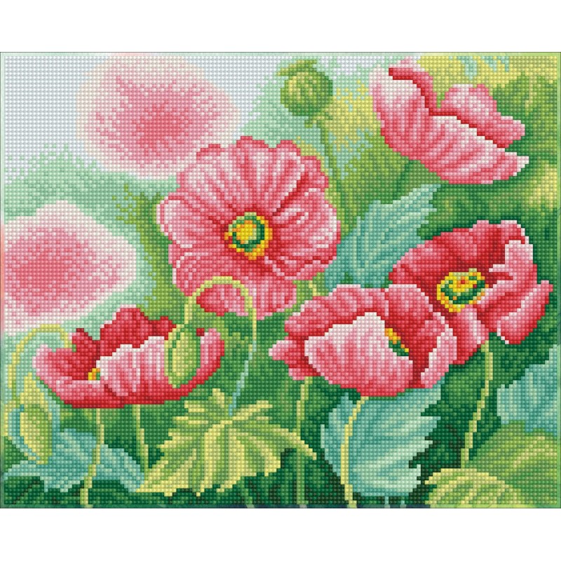 DIAMOND DOTZ® Carré Aquarelle de coquelicots - Intermédiaire