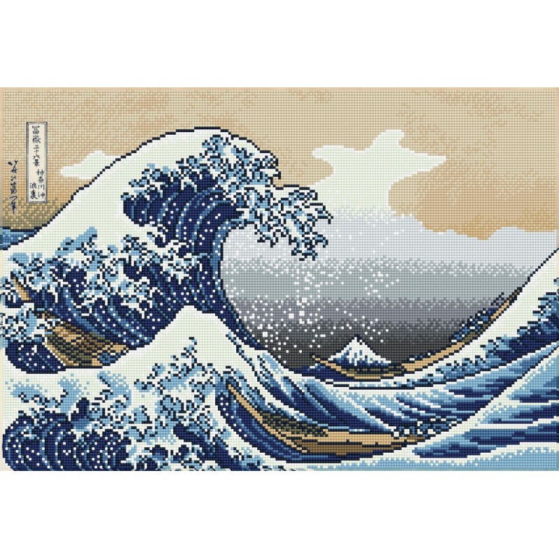 DIAMOND DOTZ® Carré : La grande vague de Kanagawa (Hokusai) - Intermédiaire
