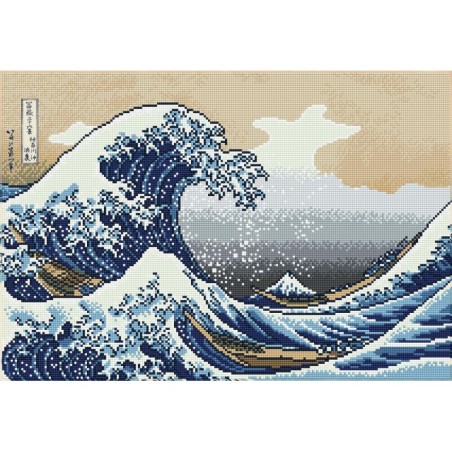 DIAMOND DOTZ® Carré : La grande vague de Kanagawa (Hokusai) - Intermédiaire