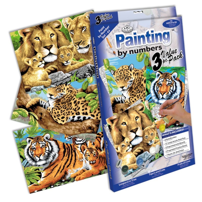 Kit ROYAL LANGNICKEL 3 Peintures au numéro Junior - Félins de la jungle