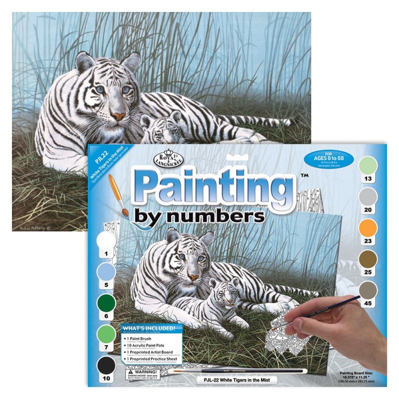 Kit ROYAL LANGNICKEL Peinture au numéro Junior Grand Format - Tigres blancs dans la brume