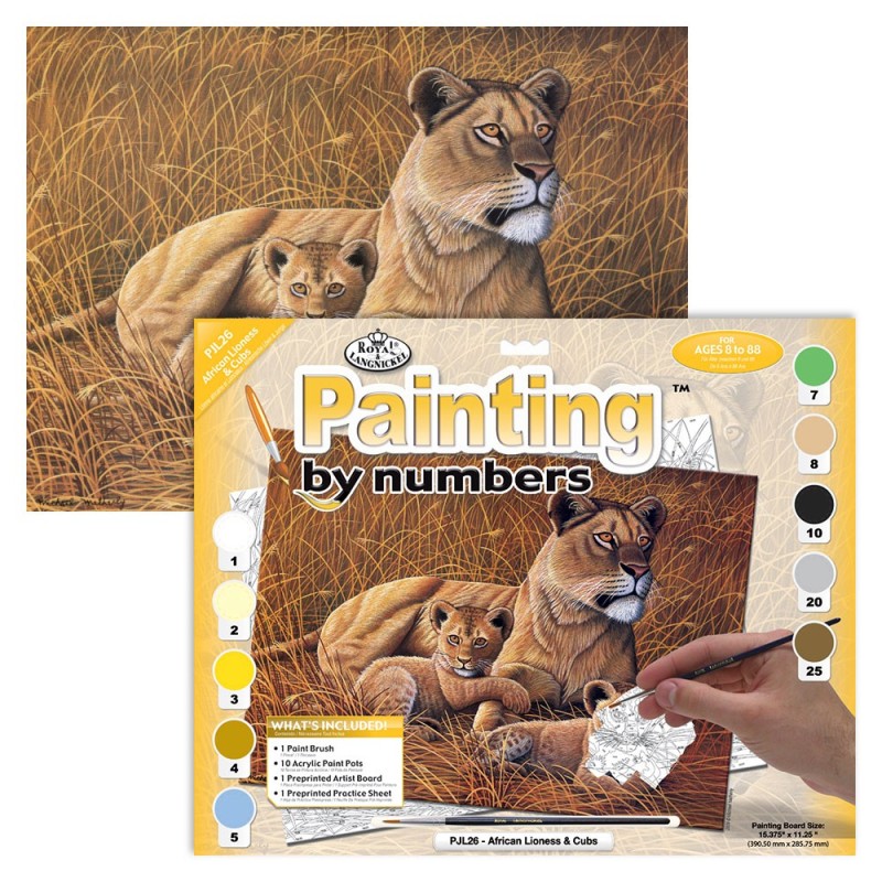Kit ROYAL LANGNICKEL Peinture au numéro Junior Grand Format - Lionne d'Afrique et ses petits