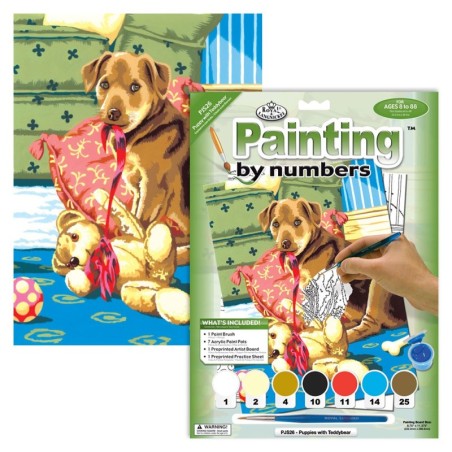 Kit ROYAL LANGNICKEL Peinture au numéro Junior Petit Format - Le chiot et son ourson