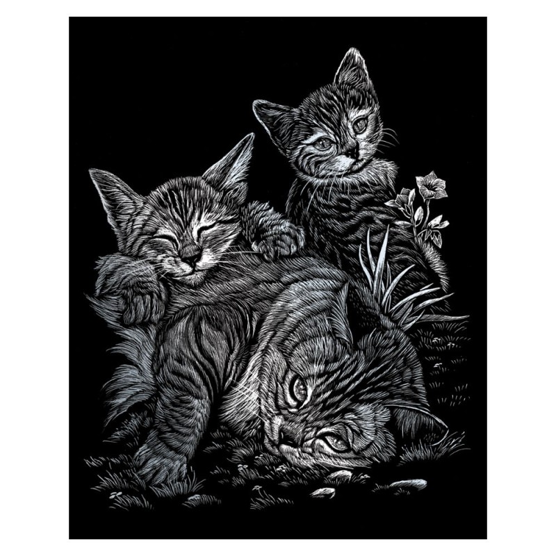 Kit ROYAL LANGNICKEL® Gravure d'Art Argent - La chatte et ses petits