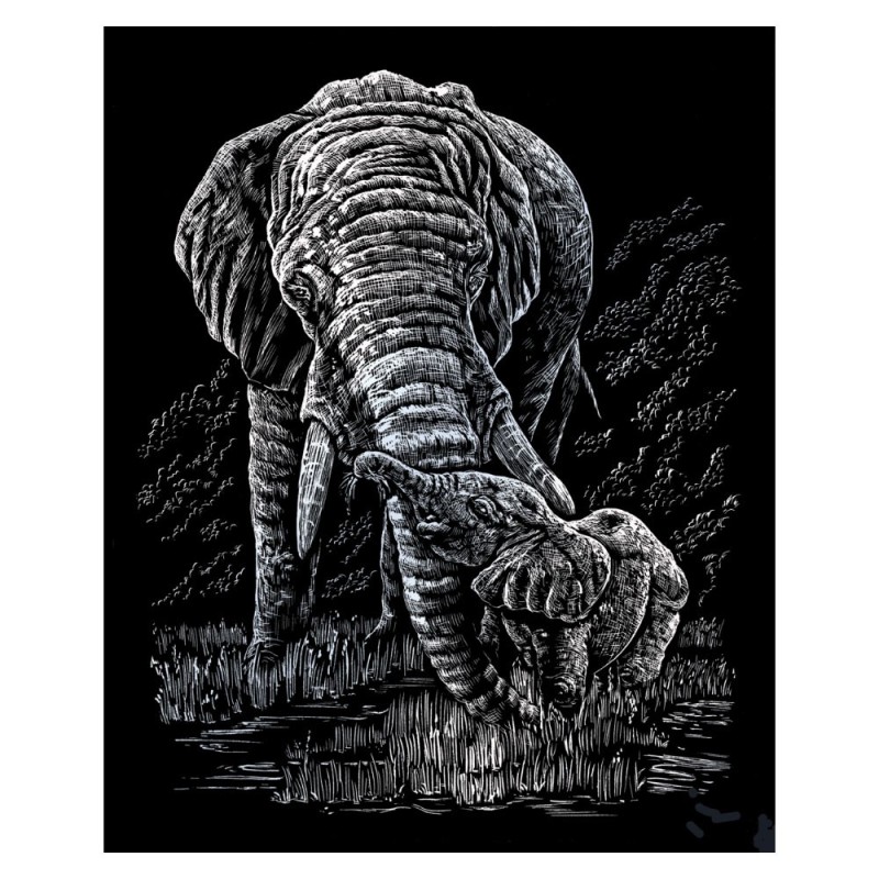 Kit ROYAL LANGNICKEL® Gravure d'Art Argent - Maman Éléphant et son Petit