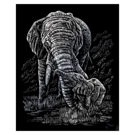 Kit ROYAL LANGNICKEL® Gravure d'Art Argent - Maman Éléphant et son Petit