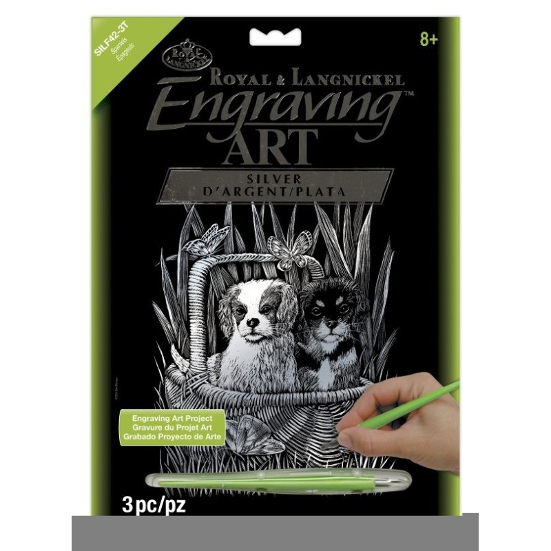 Kit ROYAL LANGNICKEL® Gravure d'Art Argent - Épagneuls dans leur panier