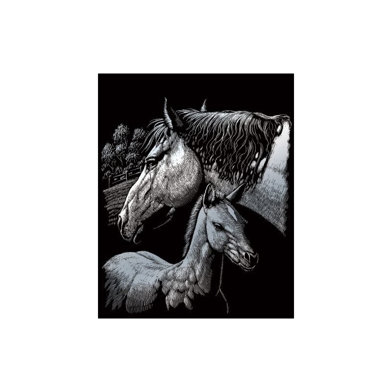 Kit ROYAL LANGNICKEL® Gravure d'Art Argent - Maman Jument et son Poulain