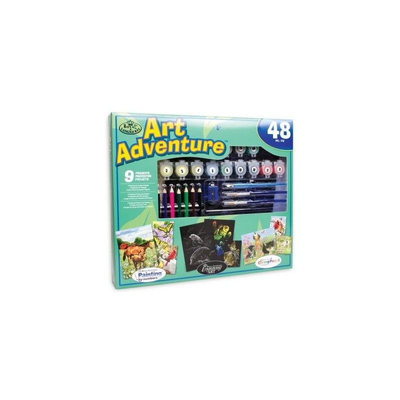 Coffret d'art créatif ROYAL LANGNICKEL® 9 Projets Créatifs Enfants - Peinture au numero par numéro, Coloriage, Gravure