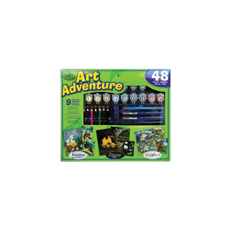 Coffret d'art créatif ROYAL LANGNICKEL® 9 Projets Créatifs Enfants - Peinture par numéro, Coloriage, Gravure