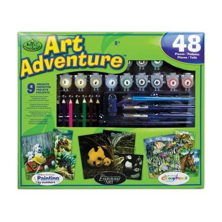 Coffret d'art créatif ROYAL LANGNICKEL® 9 Projets Créatifs Enfants - Peinture par numéro, Coloriage, Gravure