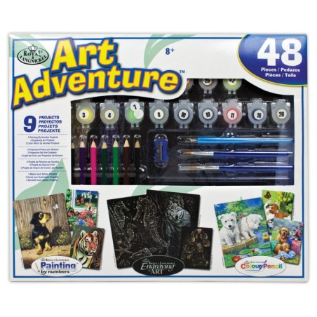 Coffret d'art créatif ROYAL LANGNICKEL® 9 Projets Créatifs Enfants - Peinture par numéro, Coloriage, Gravure