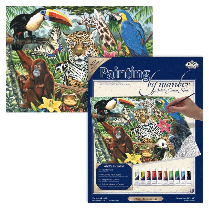 Kit ROYAL LANGNICKEL® Peinture au numero toile sur châssis - Au Zoo - Grand Format