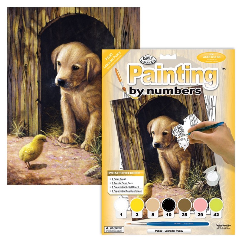 Kit ROYAL LANGNICKEL Peinture au numéro Junior Petit Format - Chiot labrador et le Poussin