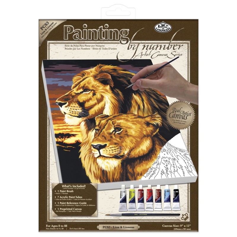Kit ROYAL LANGNICKEL® Peinture au numero toile sur châssis - Lion et Lionne - Petit Format