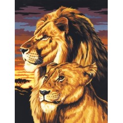Kit ROYAL LANGNICKEL® Peinture au numero toile sur châssis - Lion et Lionne - Petit Format