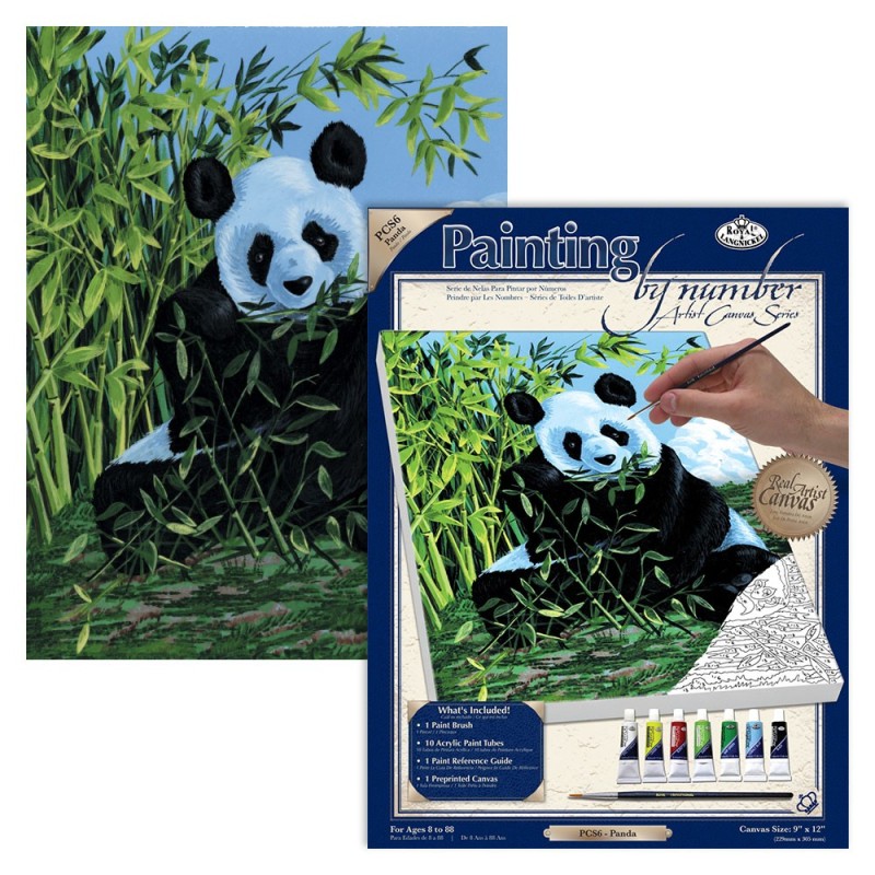 Kit ROYAL LANGNICKEL® Peinture au numero toile sur châssis - Le panda gourmand - Petit Format
