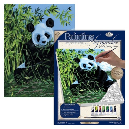 Kit ROYAL LANGNICKEL® Peinture au numero toile sur châssis - Le panda gourmand - Petit Format