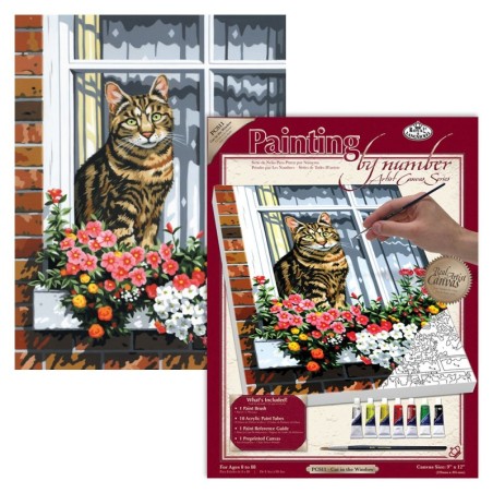 Kit ROYAL LANGNICKEL® Peinture au numero toile sur châssis - Le Chat à la fenêtre - Petit format
