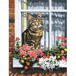 Kit ROYAL LANGNICKEL® Peinture au numero toile sur châssis - Le Chat à la fenêtre - Petit format