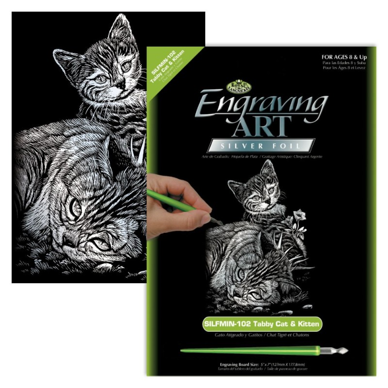 Kit ROYAL LANGNICKEL® Gravure d'Art Argent - Chatte & son Petit