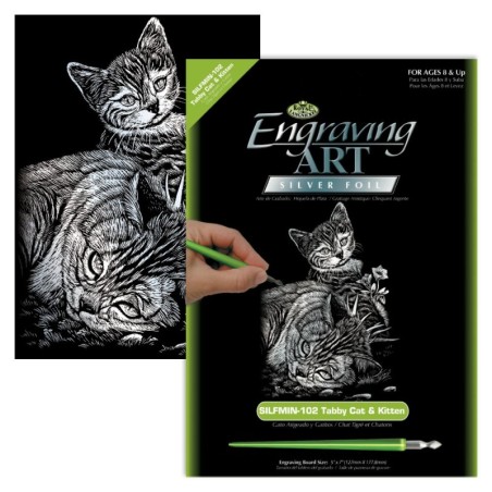 Kit ROYAL LANGNICKEL® Gravure d'Art Argent mini - Chatte & son Petit