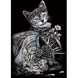 Kit ROYAL LANGNICKEL® Gravure d'Art Argent - Chatte & son Petit