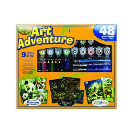 Coffret d'art créatif  ROYAL LANGNICKEL® 9 Projets Créatifs Enfants - Peinture par numéro, Coloriage, Gravure
