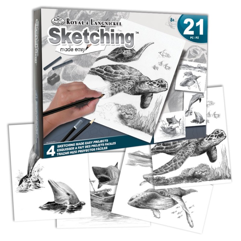 Coffret pour esquisse et croquis ROYAL LANGNICKEL® - 4 projets Animaux marins