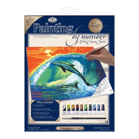 Kit ROYAL LANGNICKEL® Peinture au numero toile sur châssis - Dauphins sous la vague