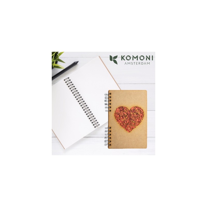carnet bois komoni coeur rouge