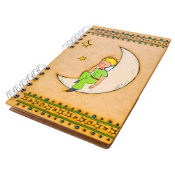 Carnet bois rechargeable KOMONI® – Modèle Le petit prince sur la lune