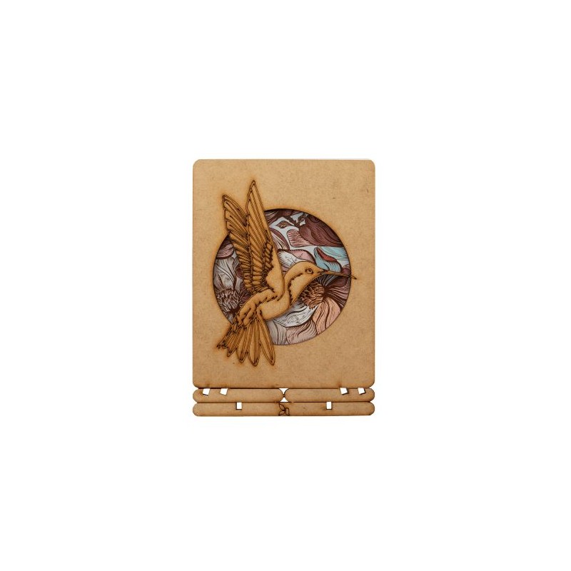 Carte bois colibri fleur_Komoni