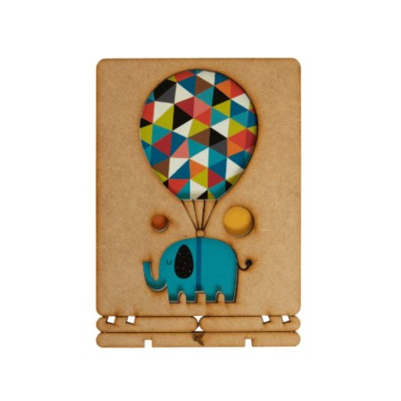 Carte bois éléphant ballons_Komoni