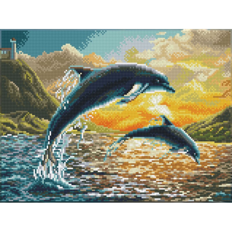 DIAMOND DOTZ® Carré Dauphins au coucher de soleil