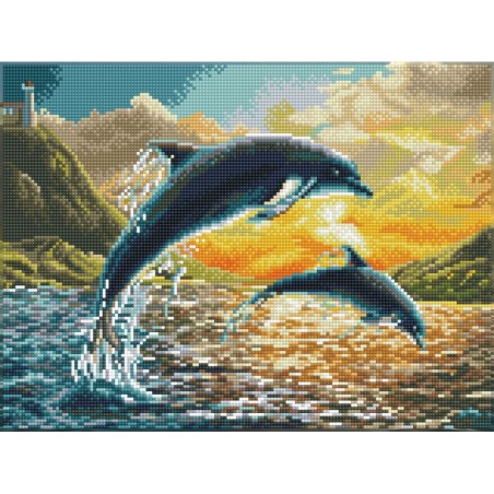 DIAMOND DOTZ® Carré Dauphins au coucher de soleil