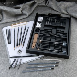 Coffret bois noir transparent ROYAL LANGNICKEL® Esquisse 35 pièces