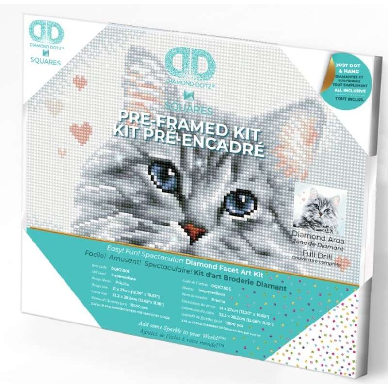 DIAMOND DOTZ® Carré Pricilla le Chat - Intermédiaire - Avec cadre