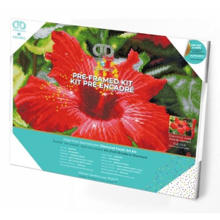 DIAMOND DOTZ® Carré Fleur d'Hibiscus - Intermédiaire - Avec cadre