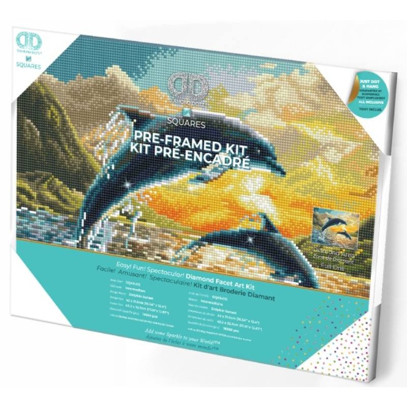 DIAMOND DOTZ® Carré Dauphins au coucher de soleil - Avec cadre