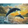 DIAMOND DOTZ® Carré Dauphins au coucher de soleil - Avec cadre