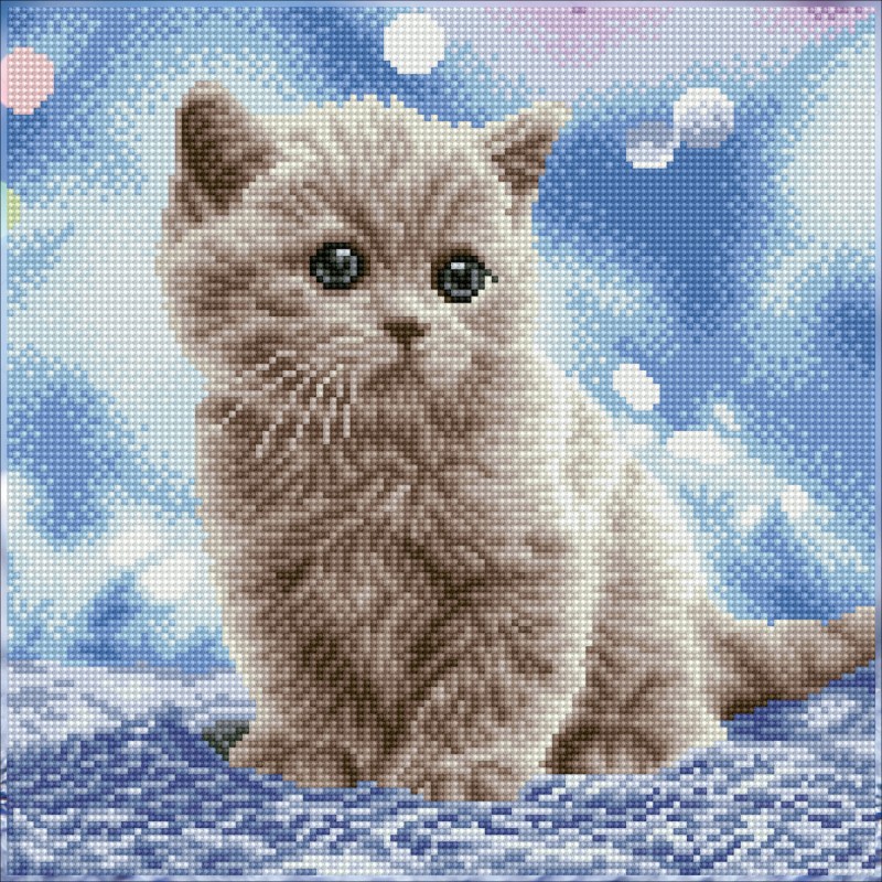 DIAMOND DOTZ® Carré Chaton dans ses bulles - Intermédiaire - Sans cadre