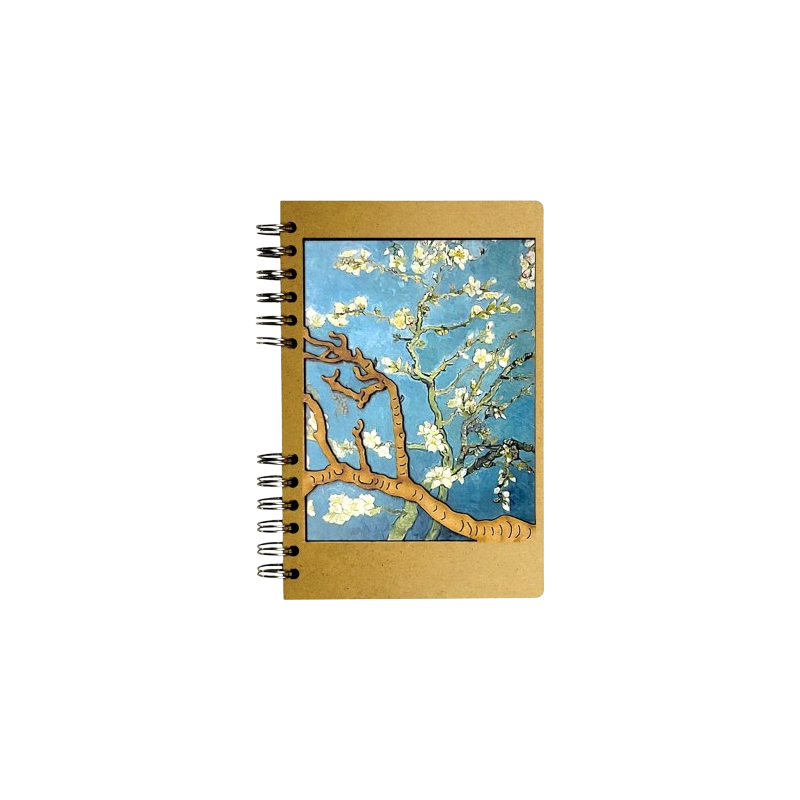 Carnet bois rechargeable KOMONI® - Les amandiers en fleurs Van Gogh