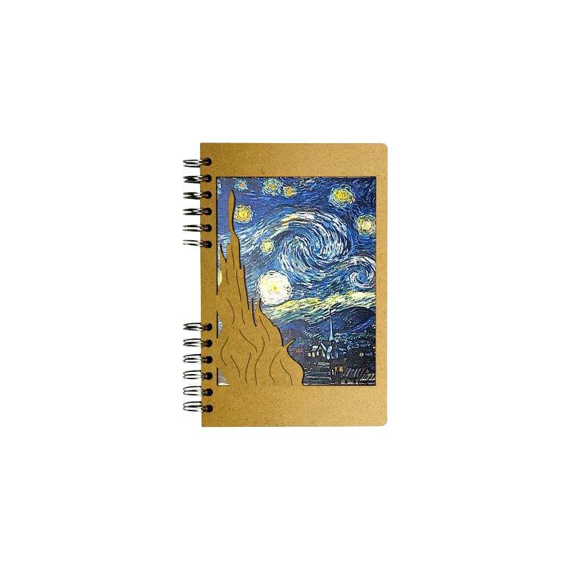 Carnet bois rechargeable KOMONI® - La nuit étoilée Van Gogh