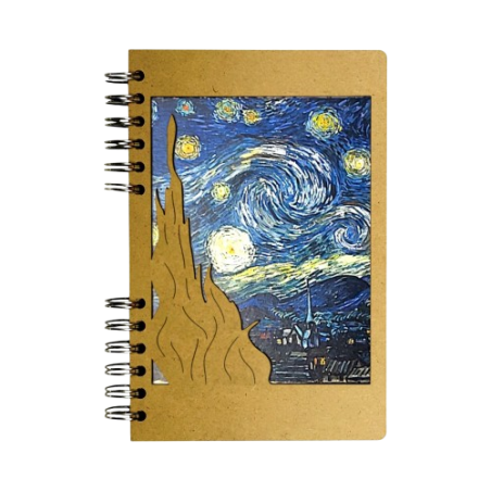 Carnet bois rechargeable KOMONI® - La nuit étoilée Van Gogh
