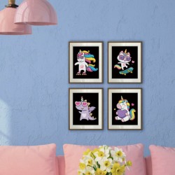 Kit Dotzies® 4 designs fond noir suédine - Licornes